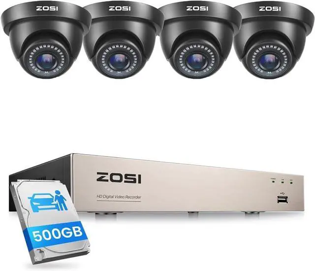 Main image of ZOSI 1080P 8CH Home Security DVR System with 500GB HDD & AI Human/Vehicle Detection, Includes 4 Pack 2MP 1080P Dome Cameras with Night Vision, H.265+ Hybrid 4-in-1, Remote Access.