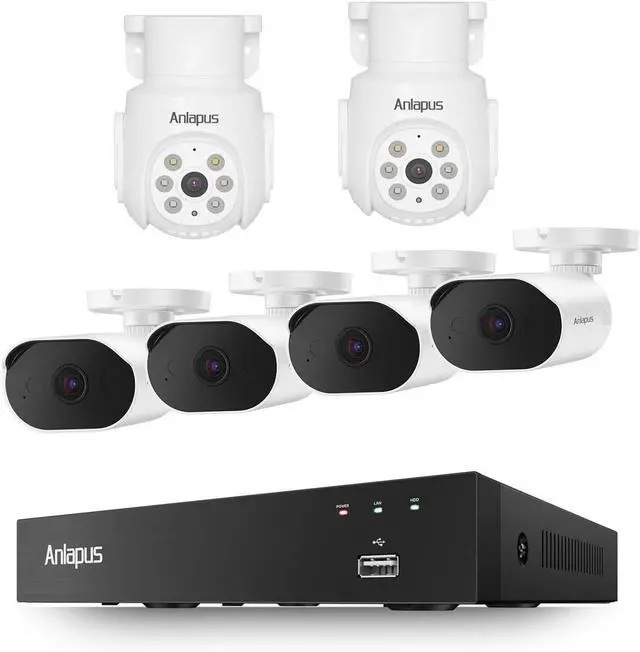 Main image of Anlapus 3K Lite 8CH Wired Security Camera System with Audio & Human Vehicle Detection, Includes 4 x 1080P Outdoor Indoor Cameras + 2 Pack 1080P Pan Tilt Cameras with Night Vision, NO HDD.