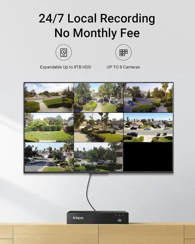 Alt view image 7 of 7 - Anlapus 3K Lite 8CH Wired Security Camera System with Audio & Human Vehicle Detection, Includes 4 x 1080P Outdoor Indoor Cameras + 2 Pack 1080P Pan Tilt Cameras with Night Vision, NO HDD.
