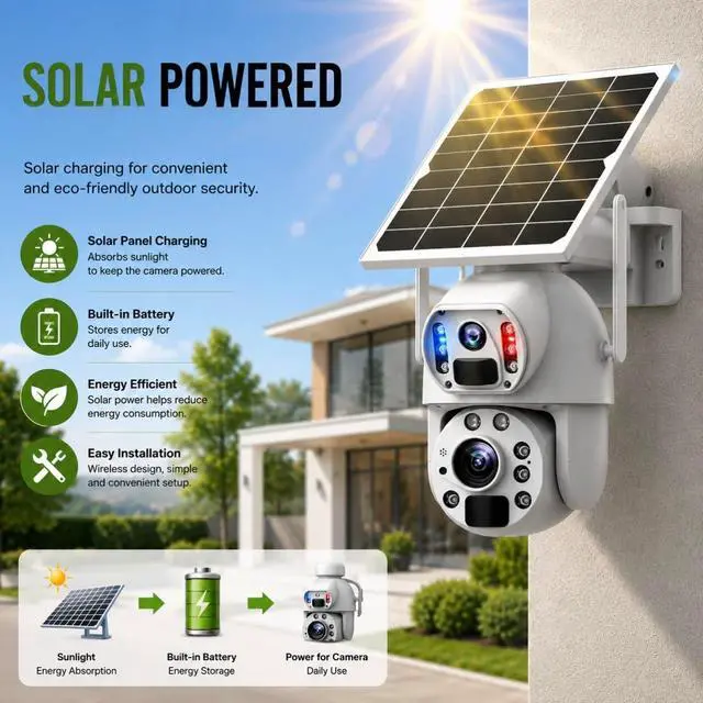 Alt view image 3 of 7 - 20X Zoom Solar Security Camera Outdoor Wireless, Dual Lens Dual View Camera, 6MP HD Resolution, 4G LTE & WiFi Connection,Humanoid Tracking PTZ Camera, Color Night Vision Two Way Audio for ubox app3
