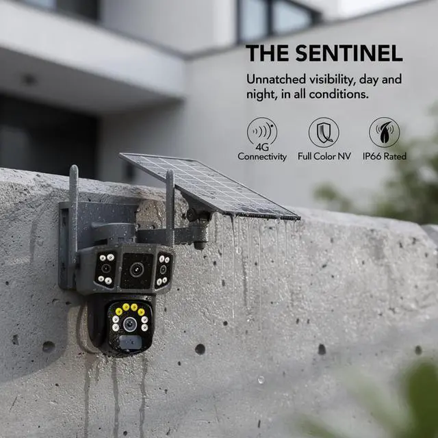 Alt view image 4 of 6 - 4G LTE Solar Powered Security Camera, Wireless Outdoor Camera with 2MP Dual Lens, Full Color Night Vision, Human Detection, IP65 Waterproof, Low Power Consumption, Pan and Tilt for Outdoor Use