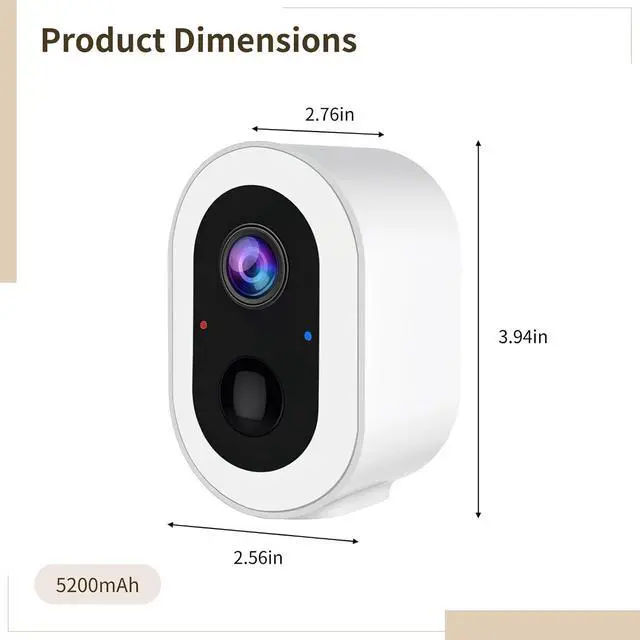 Alt view image 2 of 4 - Surveillance Camera for Outdoor and Indoor Use, Wireless, Battery Powered, HD Night Vision, PIR Detection, Two Way Audio, Compatible with Android iOS Devices, IP65 Dust and Water Protection