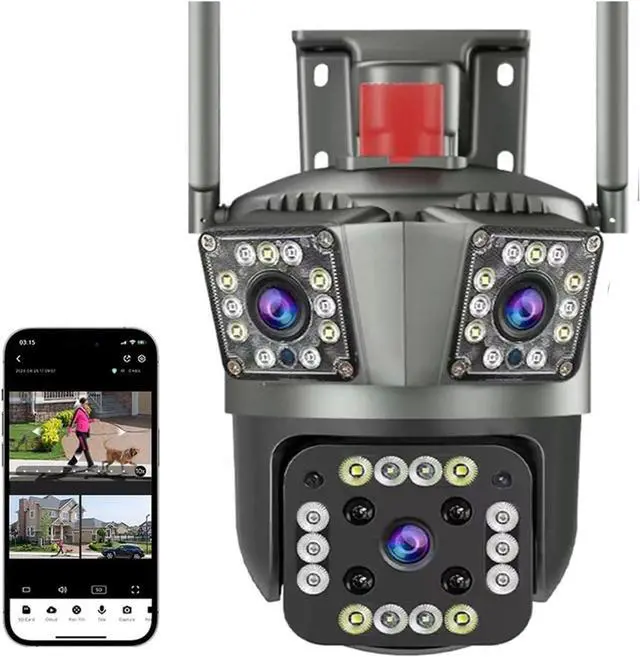 Main image of Outdoor PTZ Security Camera 12MP Triple Lens 3-Screen WiFi (Cardless)