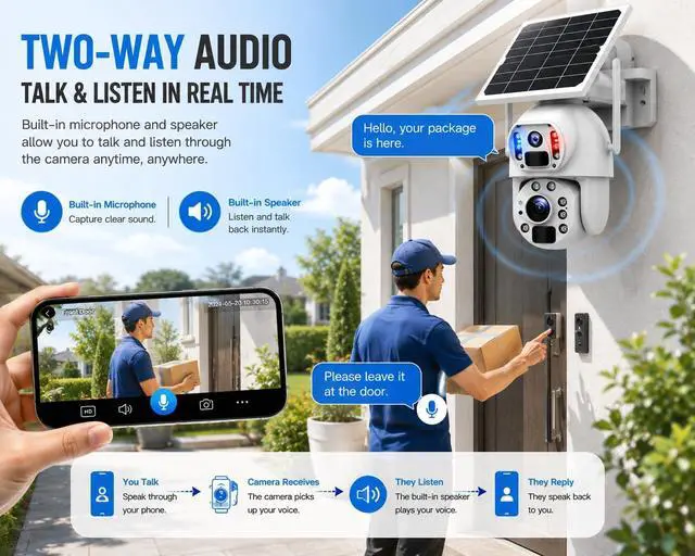 Alt view image 6 of 7 - 20X Zoom Solar Security Camera Outdoor Wireless, Dual Lens Dual View Camera, 6MP HD Resolution, 4G LTE & WiFi Connection,Humanoid Tracking PTZ Camera, Color Night Vision Two Way Audio for ubox app3