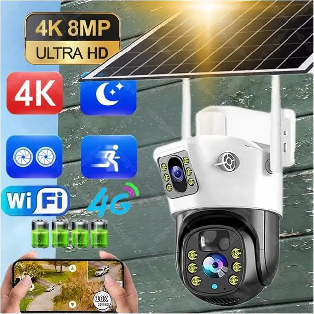 Alt view image 2 of 7 - 8MP 4K Dual Lens Solar 4G WiFi Outdoor IP Camera