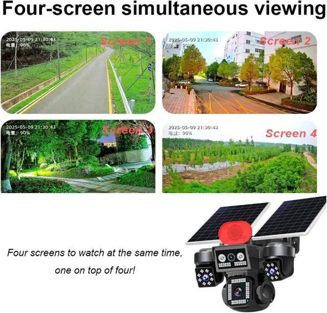 Alt view image 5 of 6 - 10K 20MP 4-Lens 4G WiFi Solar 360° PTZ Bullet Camera