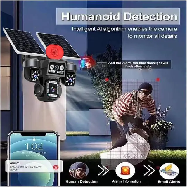 Alt view image 6 of 6 - 10K 20MP 4-Lens 4G WiFi Solar 360° PTZ Bullet Camera