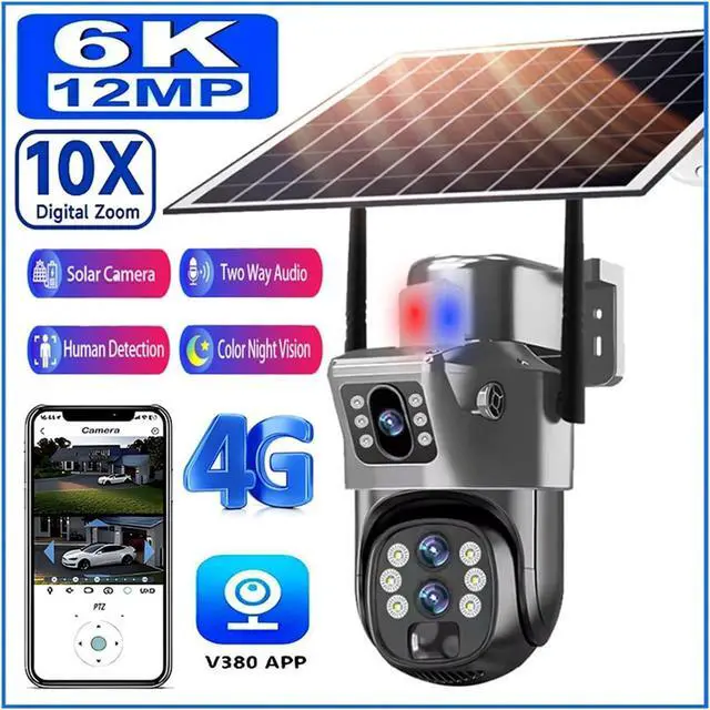 Alt view image 3 of 7 - 12MP 6K Triple Lens 10X Zoom Solar 4G WiFi PTZ Camera