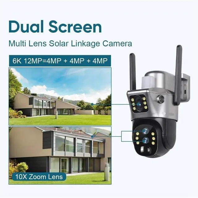 Alt view image 5 of 7 - 12MP Dual Screen Solar PTZ Security Camera
