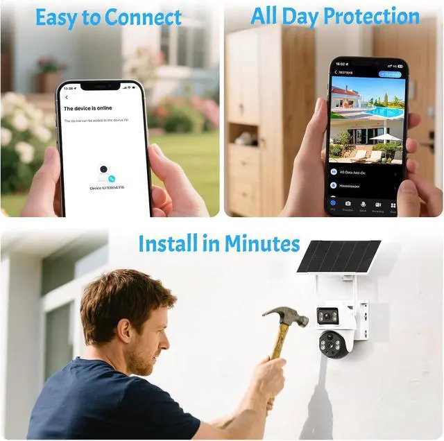 Alt view image 3 of 7 - 8MP 4K Dual Lens 4G SIM PTZ Dual View Security Camera