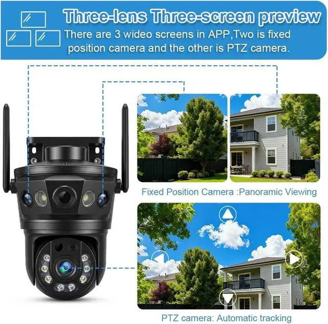 Alt view image 5 of 7 - 9MP Tri-Lens PTZ Outdoor Security Camera