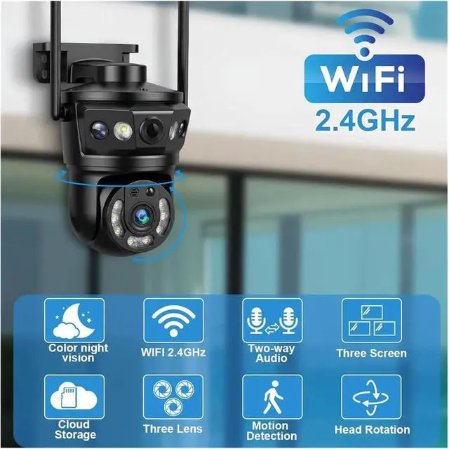 Alt view image 3 of 7 - 9MP Tri-Lens PTZ Outdoor Security Camera