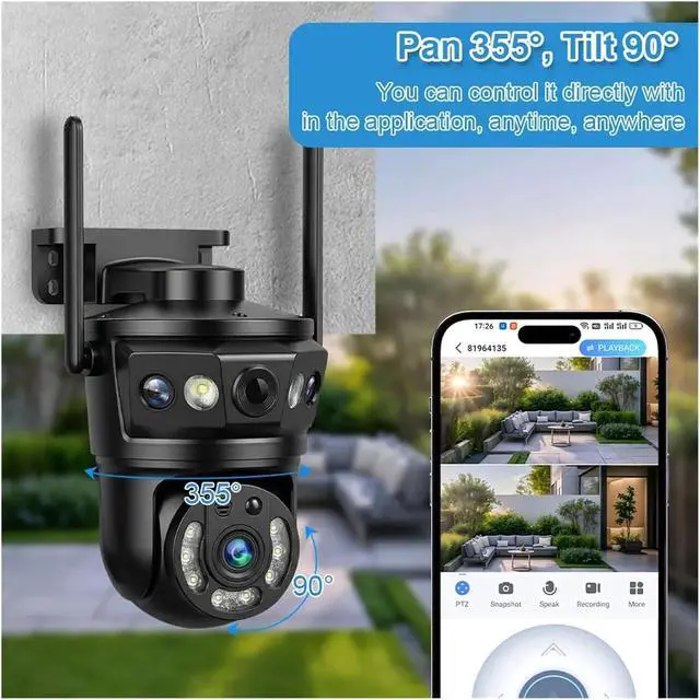 Alt view image 7 of 7 - 9MP Tri-Lens PTZ Outdoor Security Camera