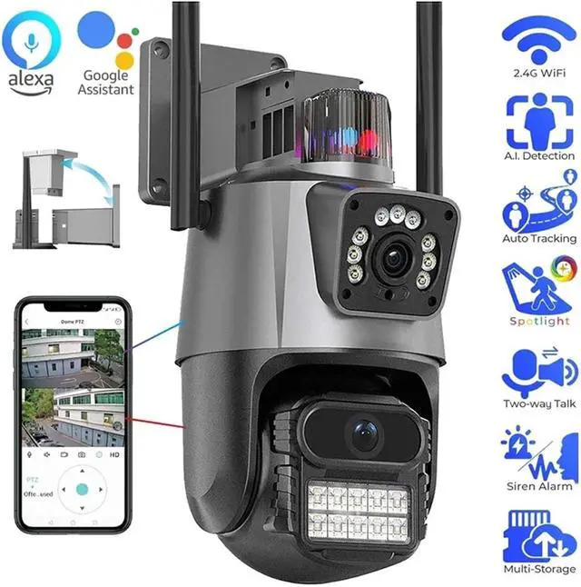 Alt view image 5 of 6 - 6K 8MP Three Lens PTZ WiFi Outdoor Security IP Camera