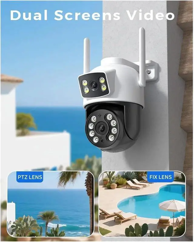 Alt view image 4 of 7 - 4K 8MP Dual Lens PTZ WiFi Outdoor Security IP Camera