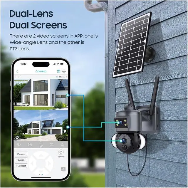 Alt view image 6 of 7 - 8MP 4K Dual Lens 4G WiFi Solar PTZ Security Camera