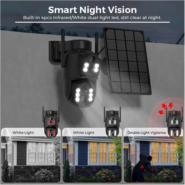Alt view image 4 of 7 - 8MP 4K Dual Lens Solar WiFi Outdoor Security Camera
