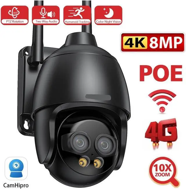 Alt view image 3 of 7 - 8MP Dual Lens Outdoor POE 4G WiFi Security IP Camera