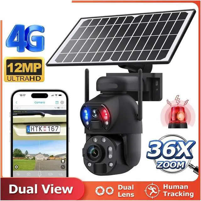 Alt view image 3 of 7 - 12MP 6K 36X Zoom Dual Lens 4G Solar Camera 12000mAh
