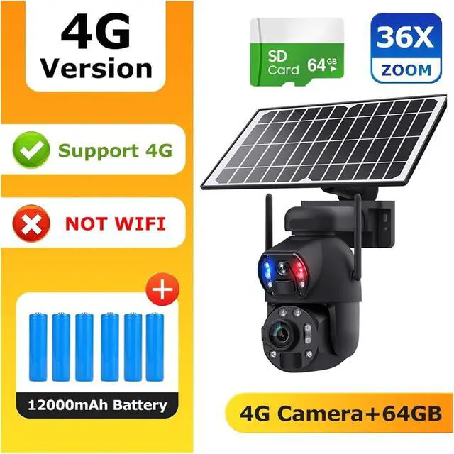 Alt view image 2 of 7 - 12MP 6K 36X Zoom Dual Lens 4G Solar Camera 12000mAh