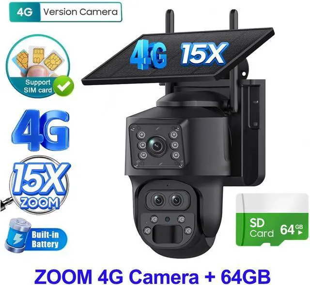 Alt view image 2 of 7 - 12MP 15X Zoom 3 Lens 4G Solar PTZ Camera Ubox 7800mAh