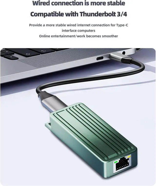 Alt view image 4 of 7 - USB C to Ethernet Adapter, USB 3.2 Type-C to RJ45 10Gigabit Ethernet LAN Network Adapter, 10Gbps Wired Network Converter Compatible with MacBook, iPad, Laptop, PS4, PS5