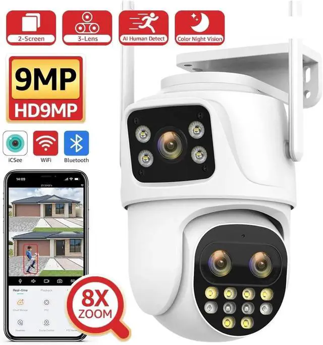 Alt view image 3 of 7 - 9MP Triple Lens PTZ WiFi Outdoor Security IP Camera