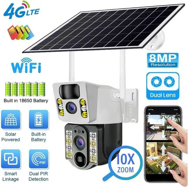 Alt view image 2 of 7 - 8MP 4K Dual Lens 4G WiFi Solar Camera V380 Pro