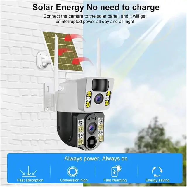 Alt view image 3 of 7 - 8MP 4K Dual Lens 4G WiFi Solar Camera V380 Pro