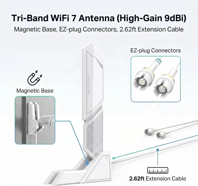 Alt view image 2 of 7 - WiFi 7 Antenna 2.4G 5G 6G Dual Band Magnetic Wi-Fi 6E WI-FI7 for ASUS ROG