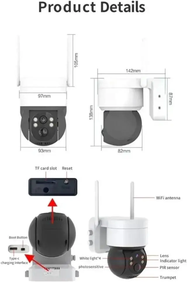 Alt view image 7 of 7 - 2MP Solar PTZ 2.4G WiFi Outdoor Security Camera