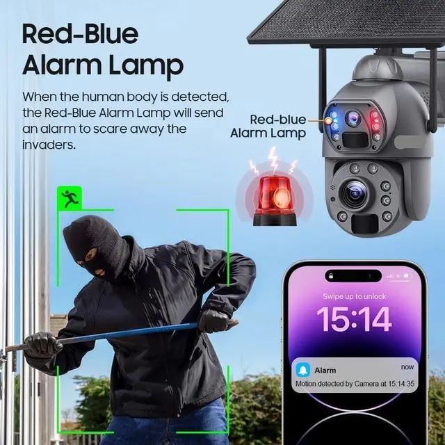 Alt view image 7 of 7 - 12MP 4G WiFi 360° Solar Outdoor Security Camera