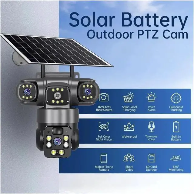 Alt view image 4 of 7 - 15MP 8K 3 Lens 3 Screen Solar PTZ WiFi Security Camera
