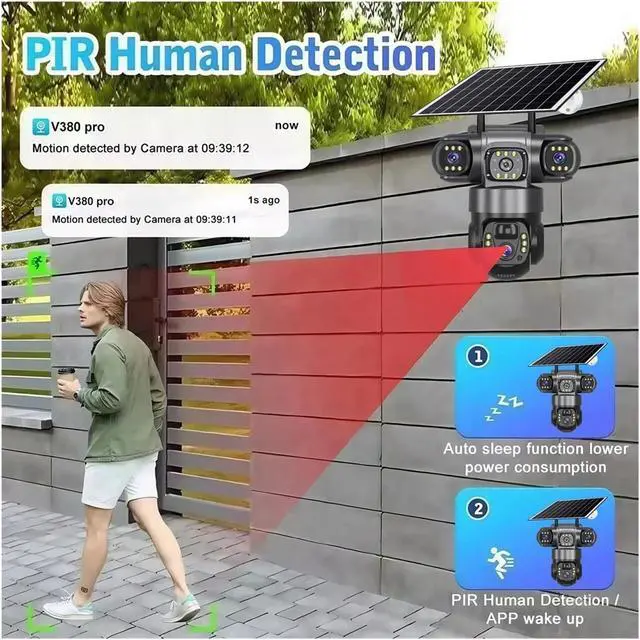 Alt view image 7 of 7 - 15MP 8K 3 Lens 3 Screen Solar PTZ WiFi Security Camera