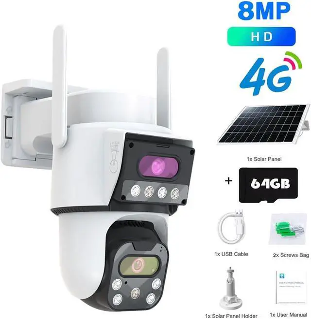 Alt view image 2 of 7 - 8MP Dual Lens 4G Solar PTZ Outdoor Security IP Camera