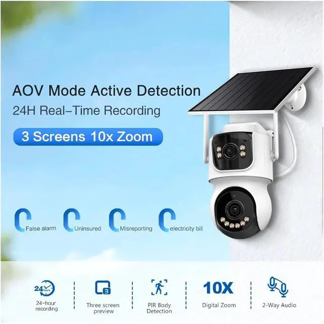 Alt view image 2 of 6 - 4MP 3 Screen Dual Lens Solar PTZ WiFi Dome IP Camera