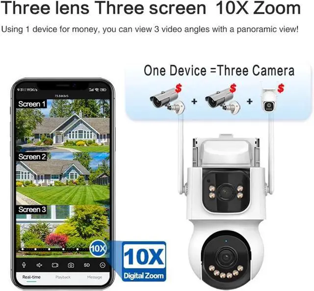 Alt view image 3 of 6 - 4MP 3 Screen Dual Lens Solar PTZ WiFi Dome IP Camera