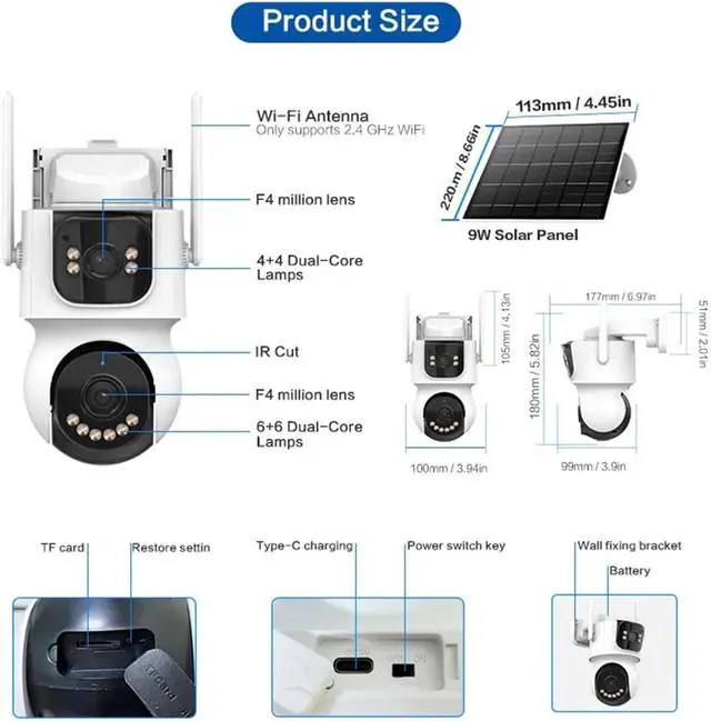 Alt view image 6 of 6 - 4MP 3 Screen Dual Lens Solar PTZ WiFi Dome IP Camera