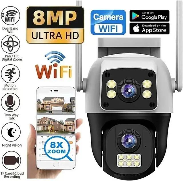 Alt view image 2 of 7 - 8MP Dual Lens PTZ 4G WiFi Outdoor Security IP Camera