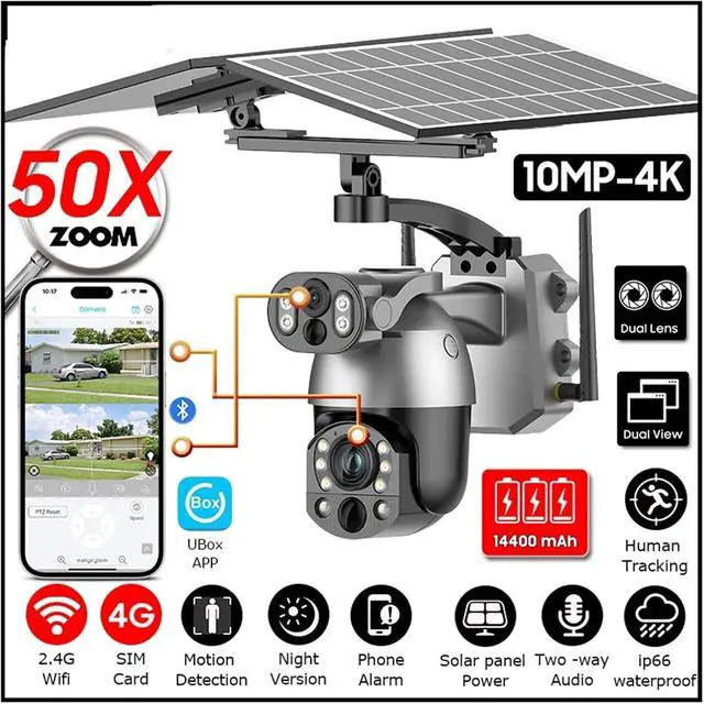 Alt view image 3 of 5 - 10MP 4K 50X Zoom 4G WiFi Solar PTZ Outdoor IP Camera