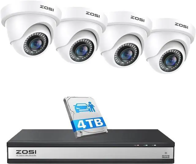 Main image of ZOSI 1080P 16CH H.265+ Security DVR System with 4TB HDD & AI Human/Vehicle Detection, Includes 4 Pack 2MP Dome Cameras with 80ft Night Vision, Hybrid 4-in-1, 24/7 Recording, Remote Access.