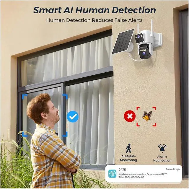 Alt view image 4 of 6 - 8MP Dual Lens Solar WiFi Outdoor Security IP Camera