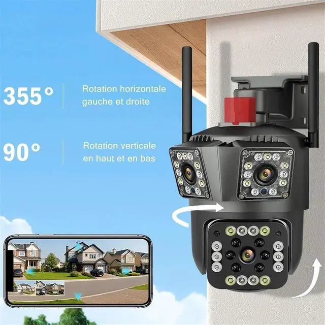 Alt view image 3 of 6 - Outdoor PTZ Security Camera 12MP Triple Lens 3-Screen WiFi (Cardless)