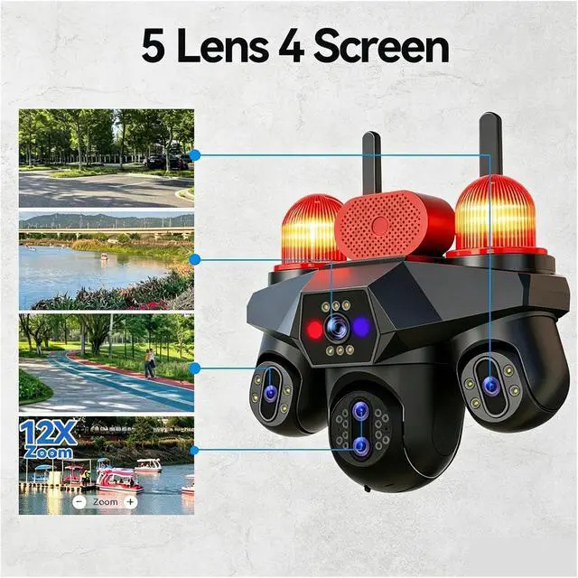 Alt view image 6 of 7 - 25MP 10X Zoom 5 Lens 4 Screen AOV 4G Solar PTZ Camera