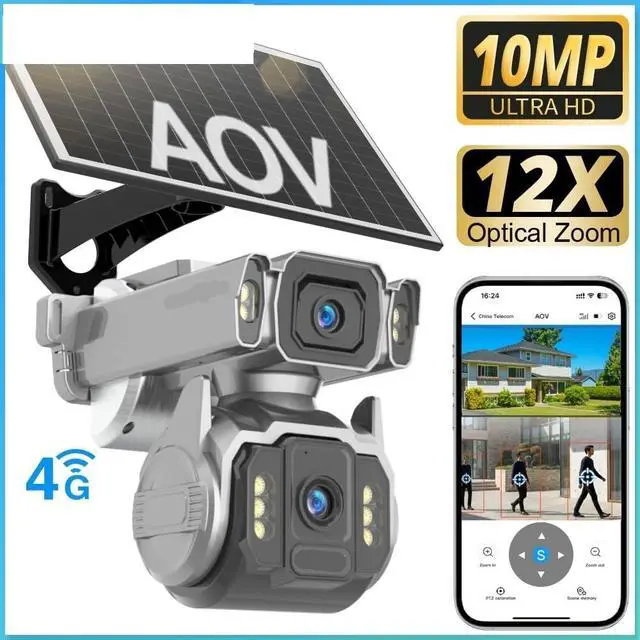 Alt view image 3 of 7 - 10MP AOV 12X Zoom Dual Screen 4G Solar Security Camera