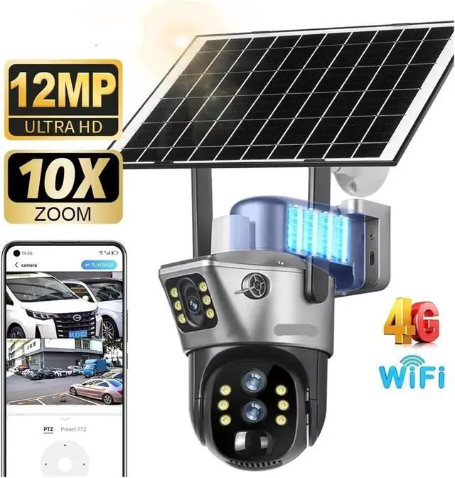 Alt view image 3 of 7 - 12MP 6K 10X Zoom Three Lens Dual Screen Solar PTZ Camera