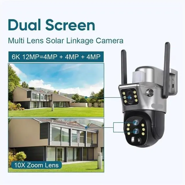 Alt view image 5 of 7 - 12MP 6K 10X Zoom Three Lens Dual Screen Solar PTZ Camera