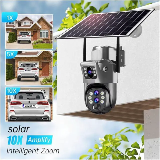 Alt view image 6 of 7 - 12MP 6K 10X Zoom Three Lens 4G WiFi Solar Camera
