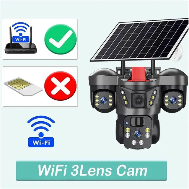 Alt view image 2 of 7 - 15MP 3 Lens 3 Screen 4G WiFi Solar Outdoor Security Camera