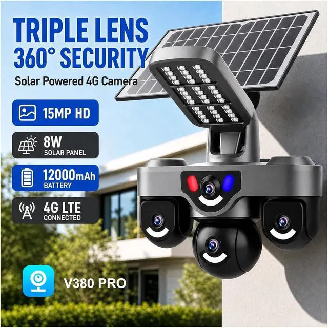 Alt view image 2 of 6 - 15MP Three Lens AOV 4G Solar Street Light Security Camera